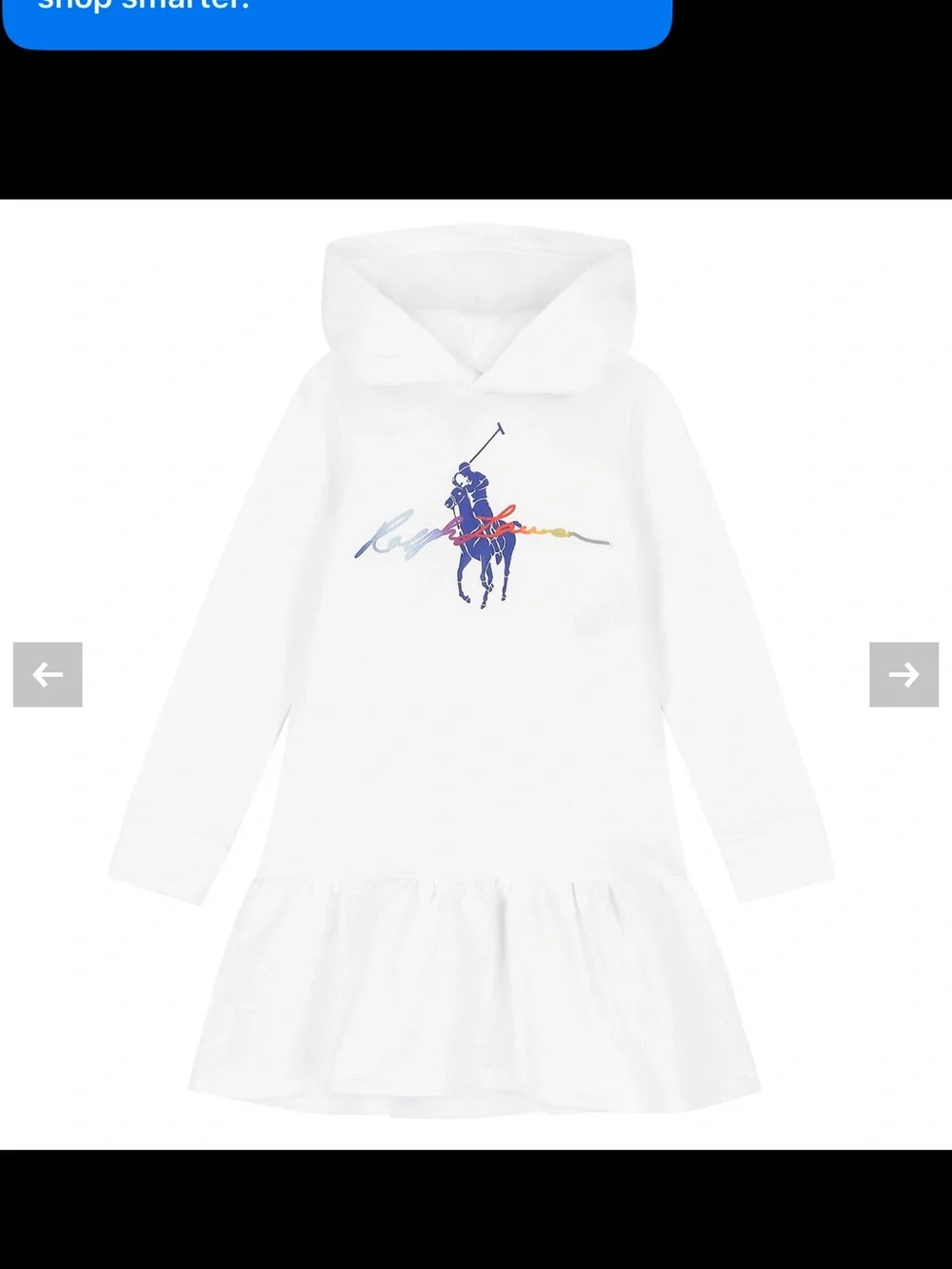 Ralph Lauren White Hoodie Dress with Multicolor Polo Pony Size -16 Girls